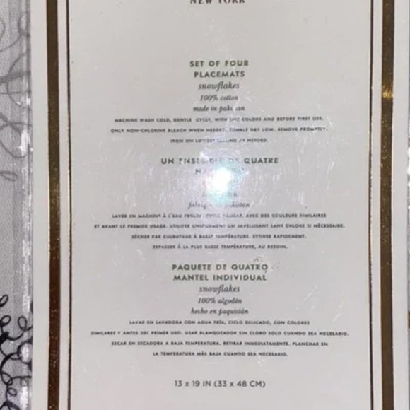 Kate spade snowflakes jingle all the way holiday placemats set of 4 nwt - Picture 4 of 4